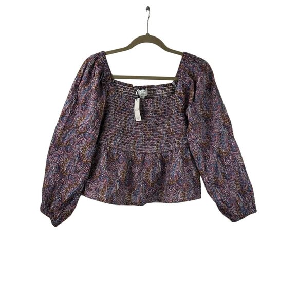 NWT J Crew Liberty Women's XXL Puff Sleeve Smocked Top Paisley Boho Blouse - Picture 8 of 15